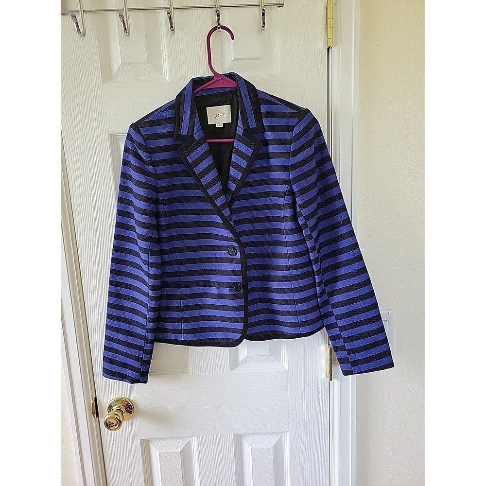 Ann Taylor Blazer Size 4 Woman Blue Black Striped Career Formal Coat Suit  Lined